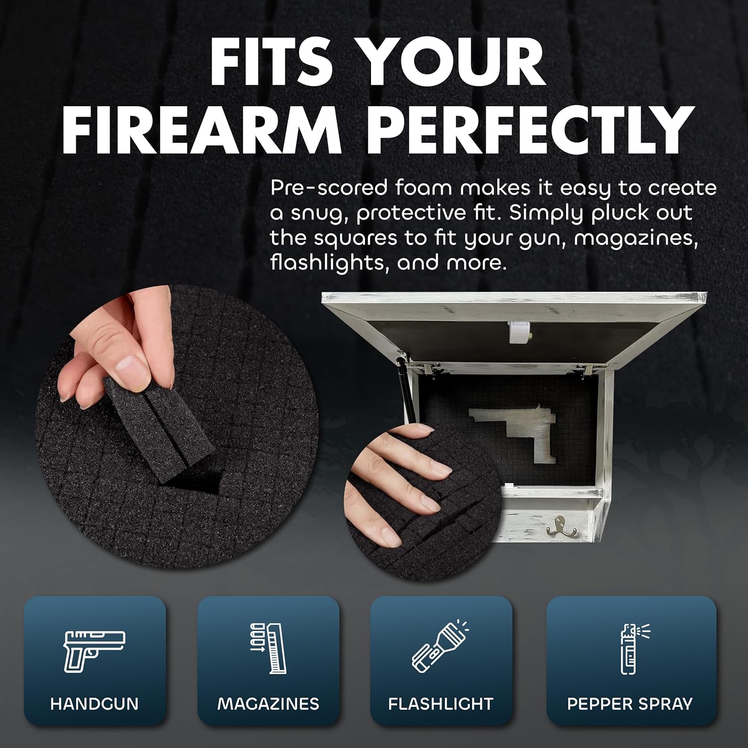 Snow Mountain Hidden Gun Safe Coat Rack Wall Cabinet with custom foam fit
