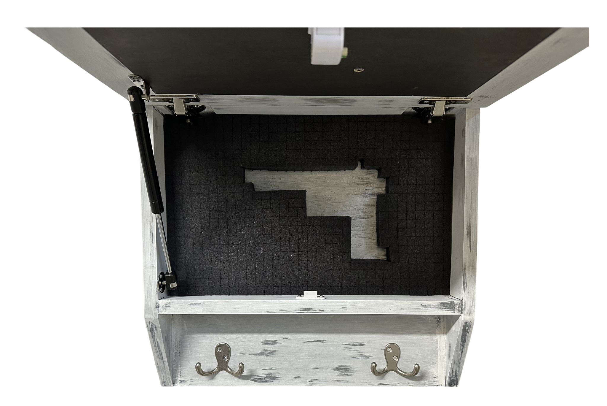 Snow Mountain Hidden Gun Safe Coat Rack Wall Cabinet with front open inside look