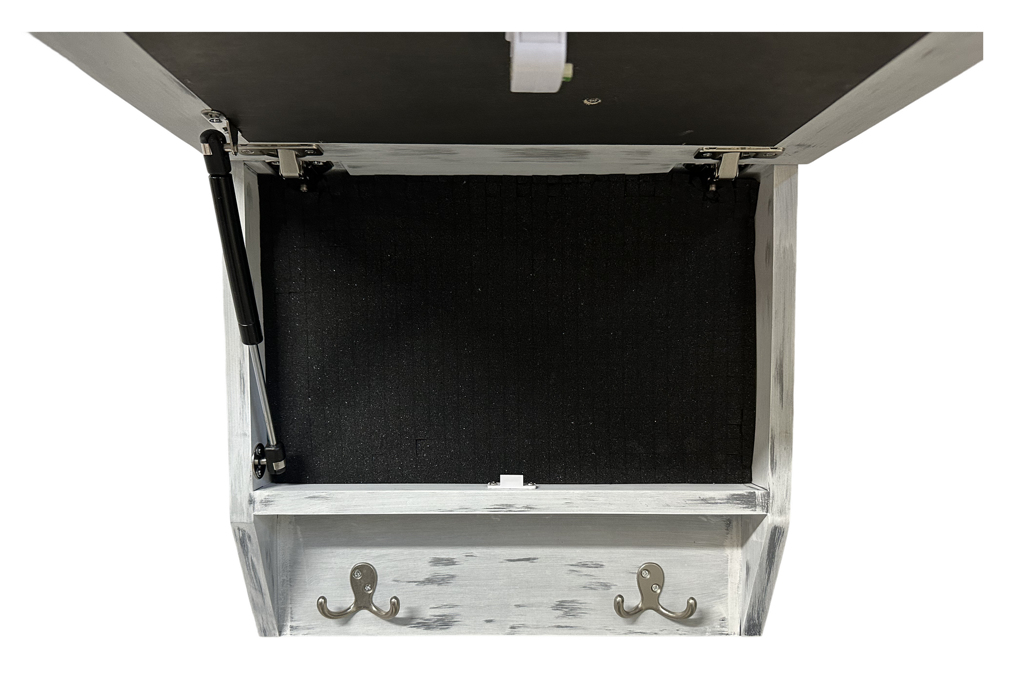Snow Mountain Hidden Gun Safe Coat Rack Wall Cabinet with front open inside view
