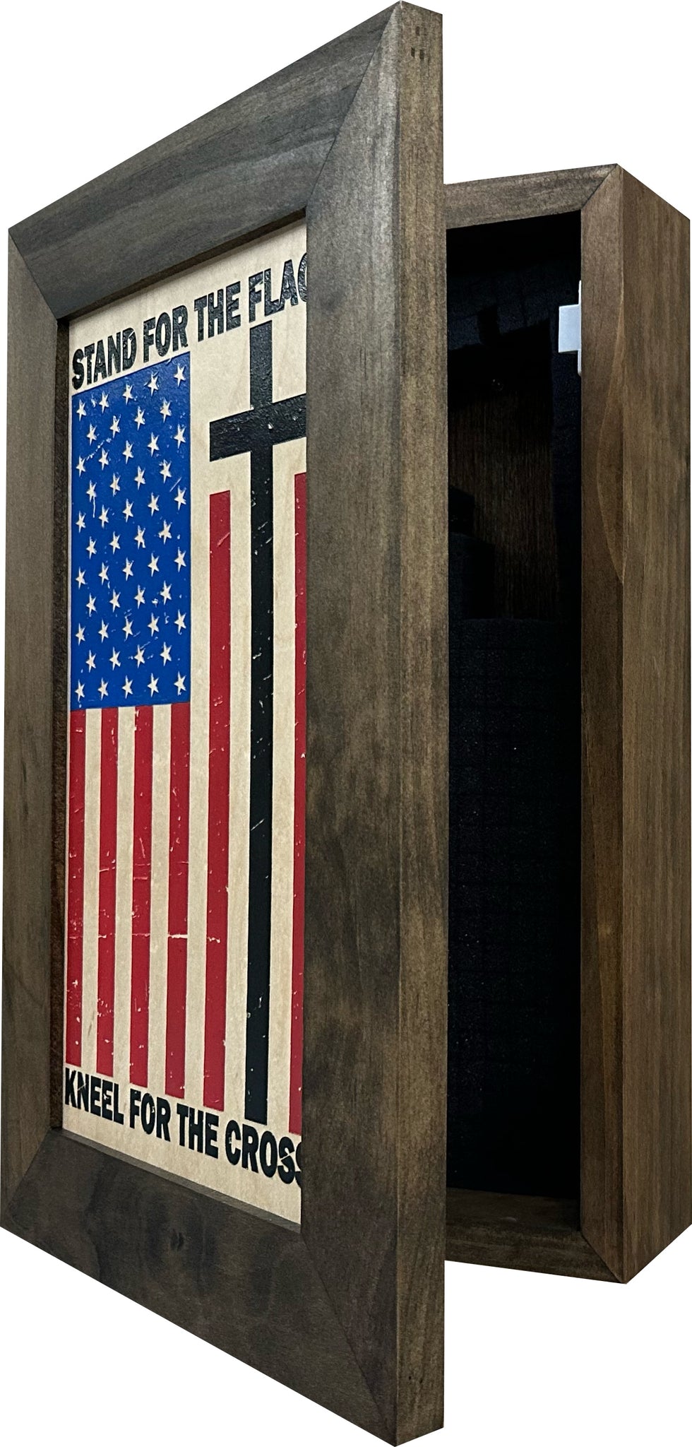  Stand For The Flag American Flag Hidden Gun Storage Cabinet side open