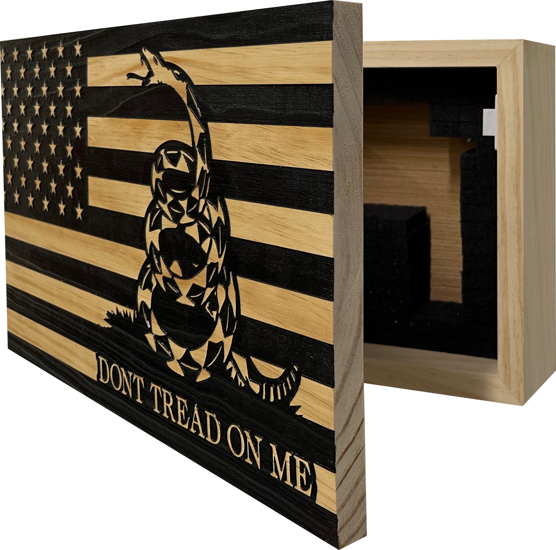 Stripes Dont Tread On Me Decorative Wall-Mounted Gun Cabinet partial open