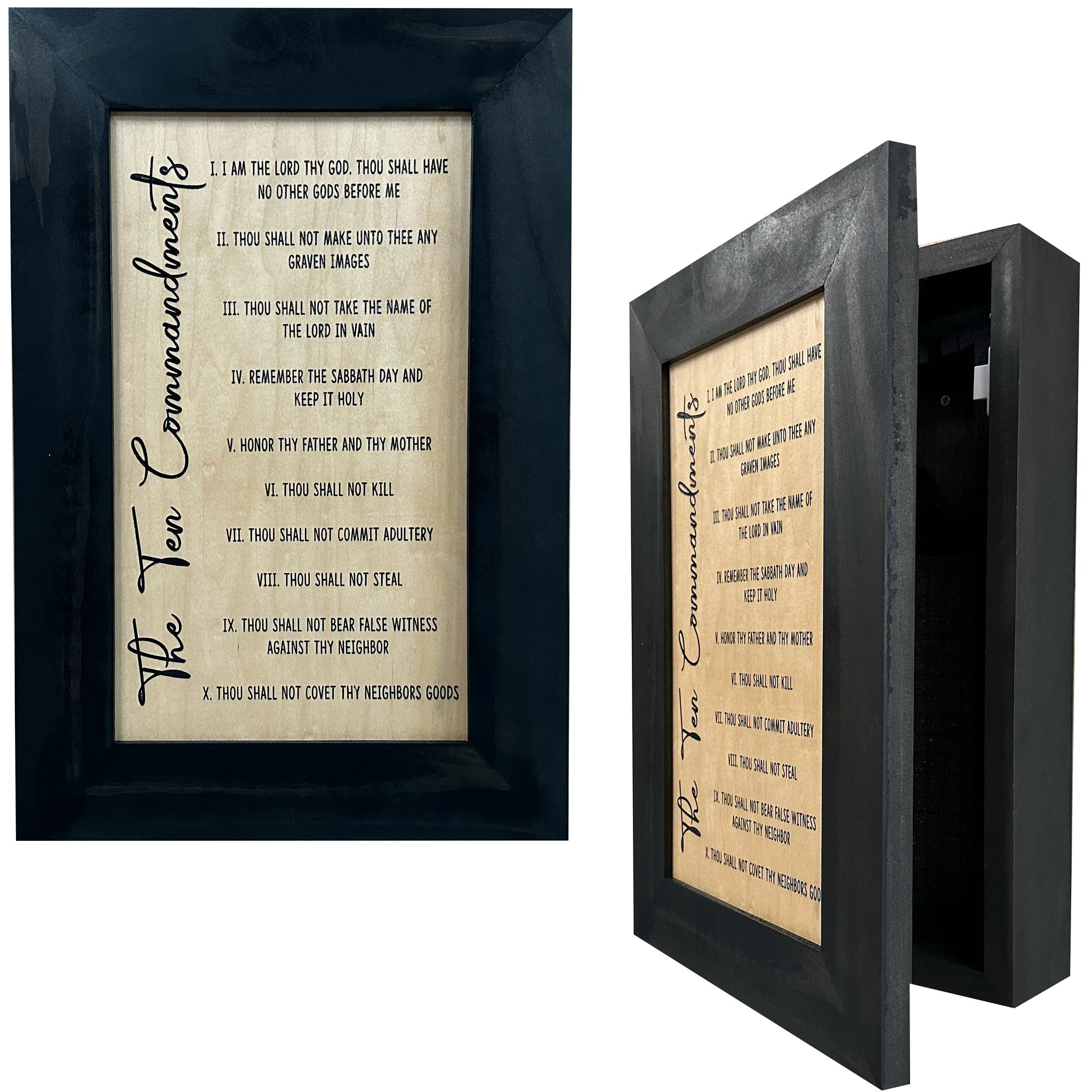 Ten Commandments Religious Hidden Gun Storage Wall Cabinet 