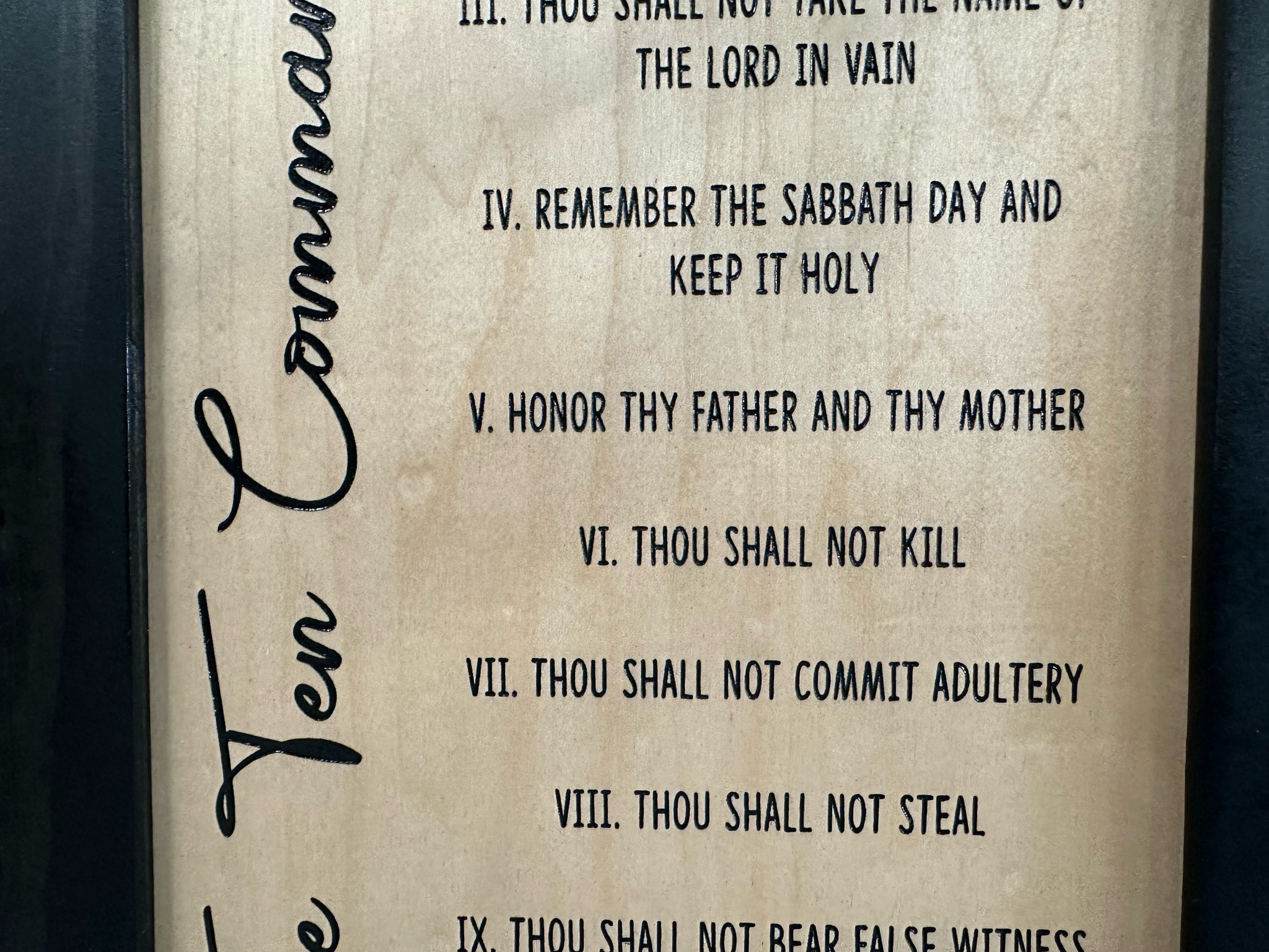 Ten Commandments Religious Hidden Gun Storage Wall Cabinet close view