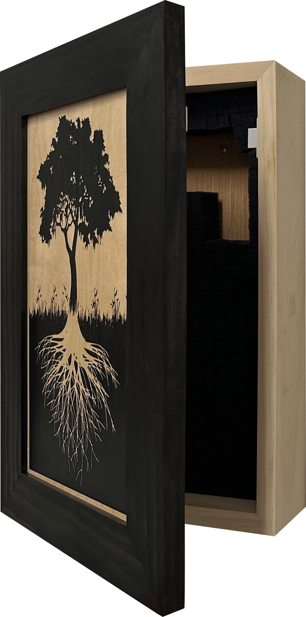 Tree Roots Silhouette Hidden Gun Storage Shelf Side look