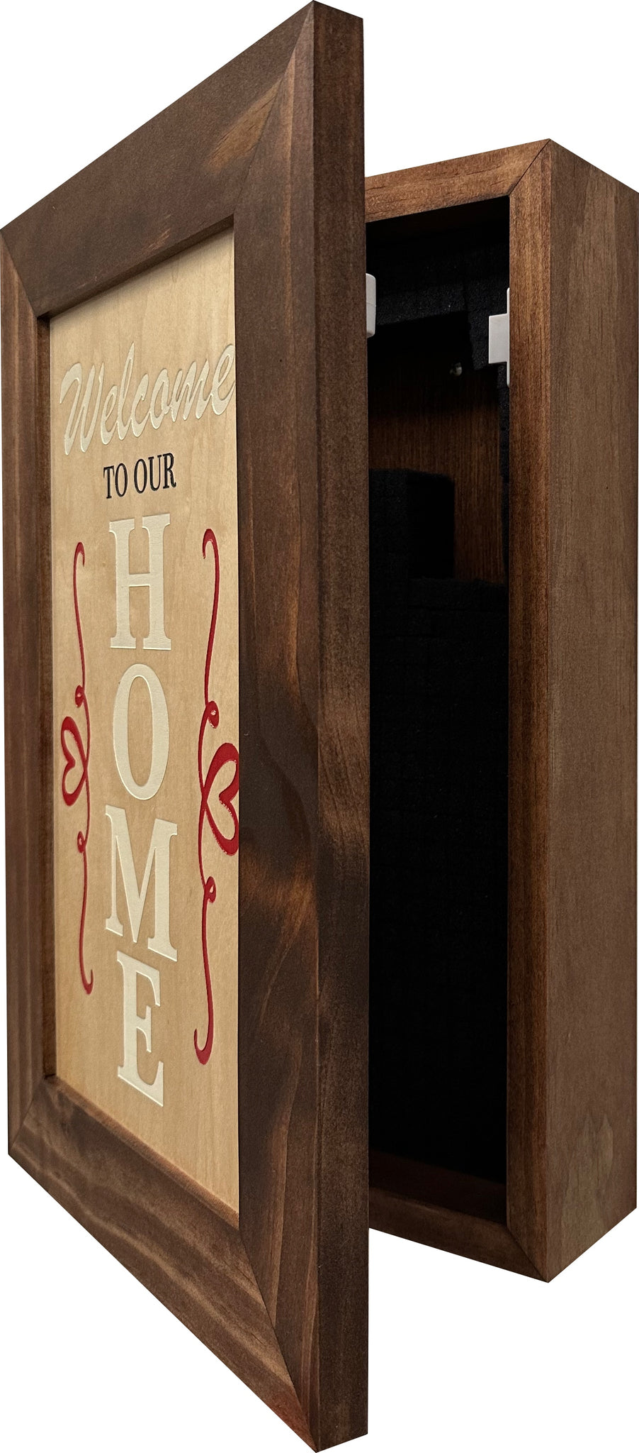 Welcome to Our Home Wooden Secure Gun Safe partial open