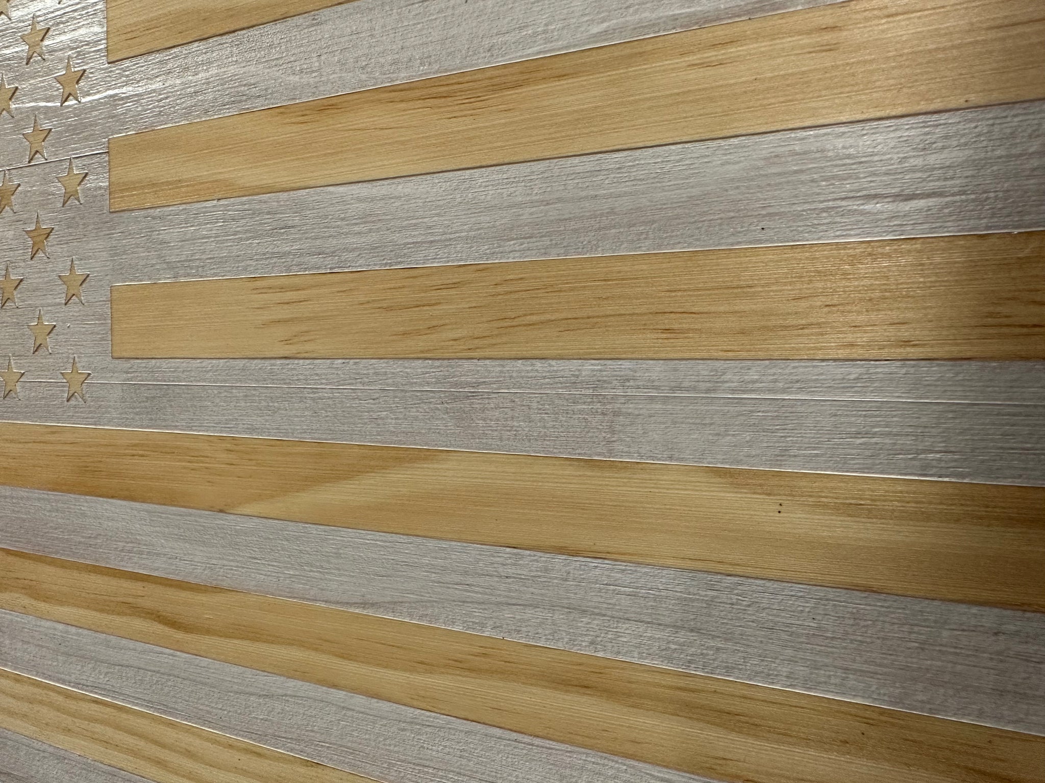 Whitewashed American Flag Decorative Wall-Mounted Gun Cabinet close look