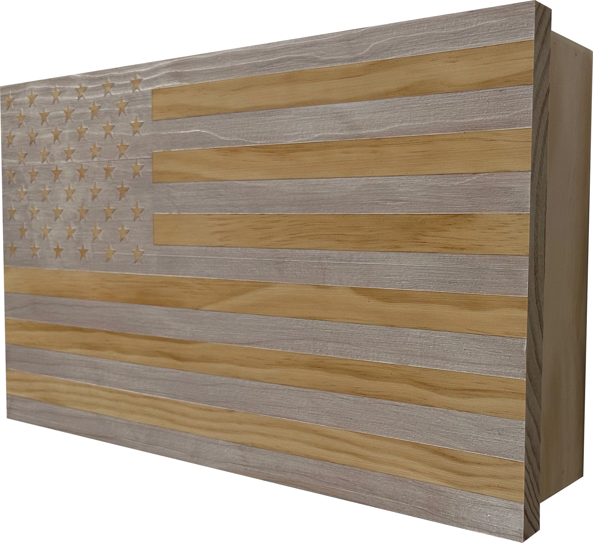 Whitewashed American Flag Decorative Wall-Mounted Gun Cabinet side view