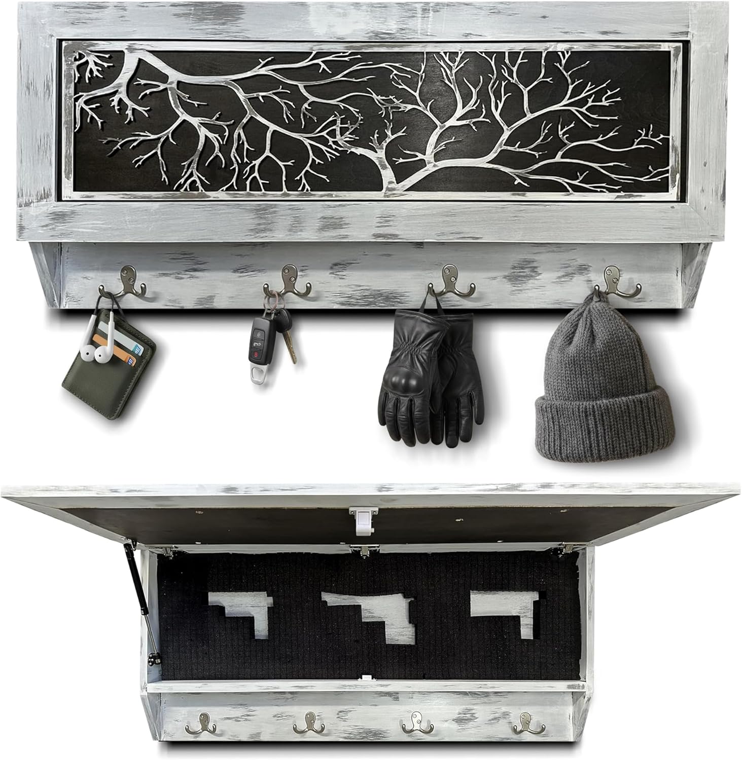 Winter Family Tree Large Gun Hidden Concealment Cabinet with hidden gun storage and hooks