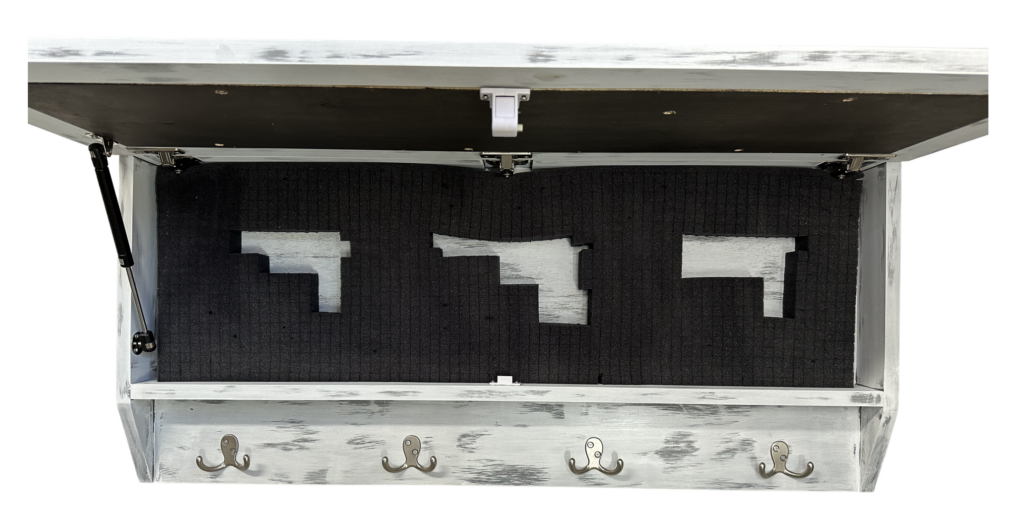 Winter Family Tree Large Gun Hidden Concealment Cabinets with full open guns illustration