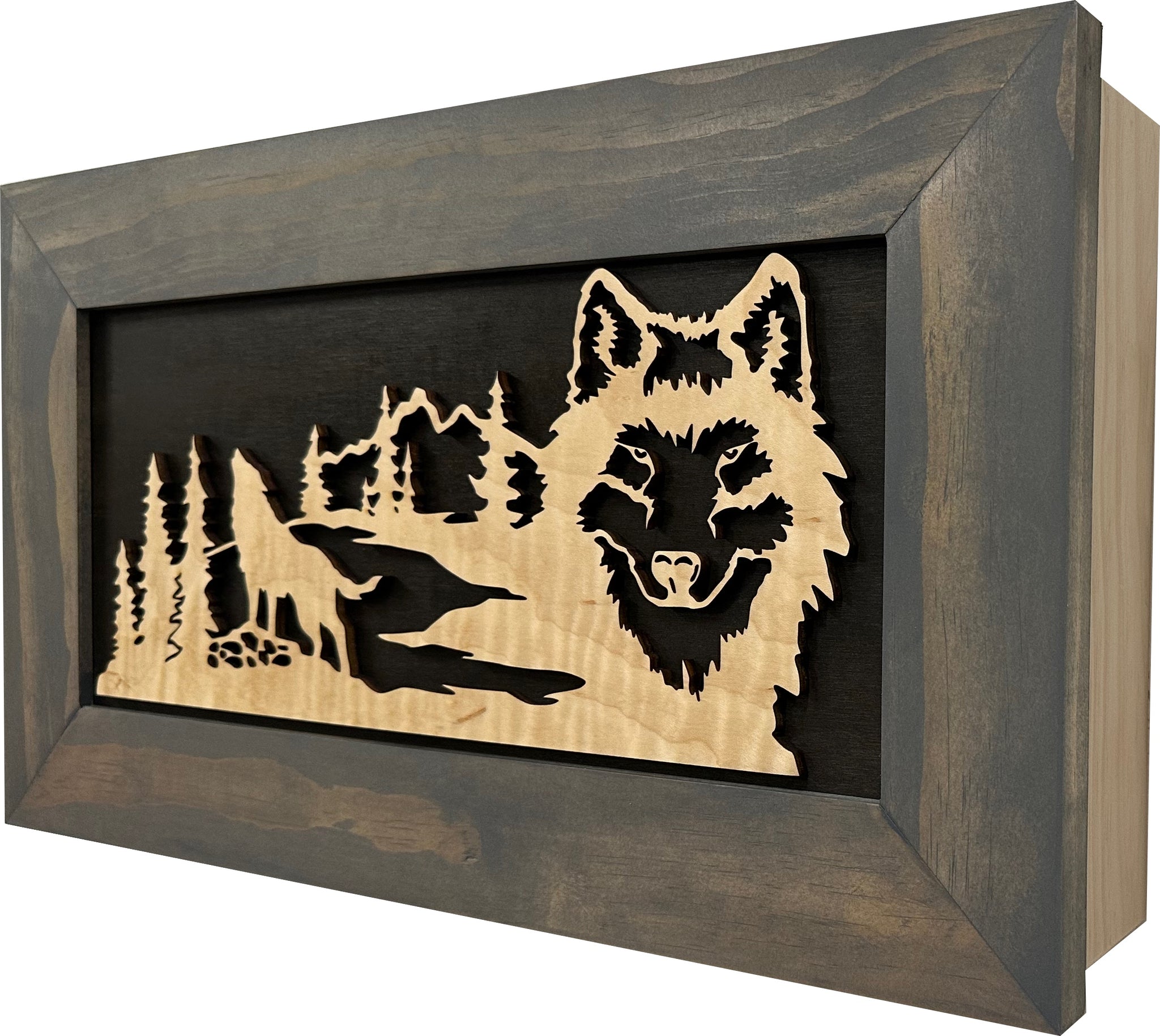 Wolf Scenery Wall Decoration Hidden Gun Cabinet with side view