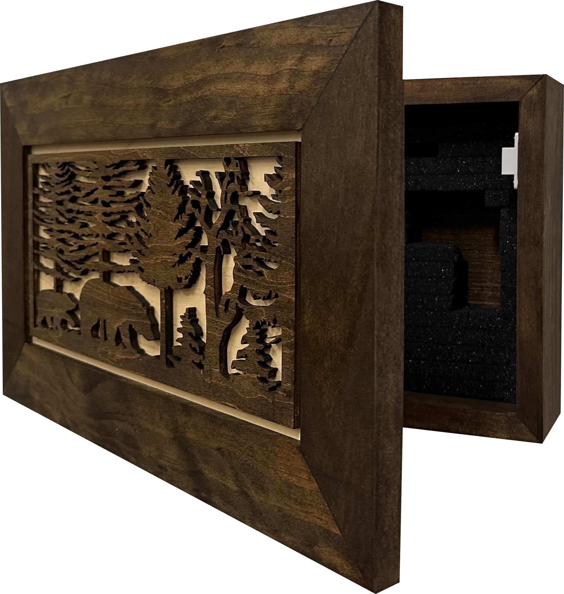 Wood Gun Cabinet Bears In The Woods Wall Decoration partial open view