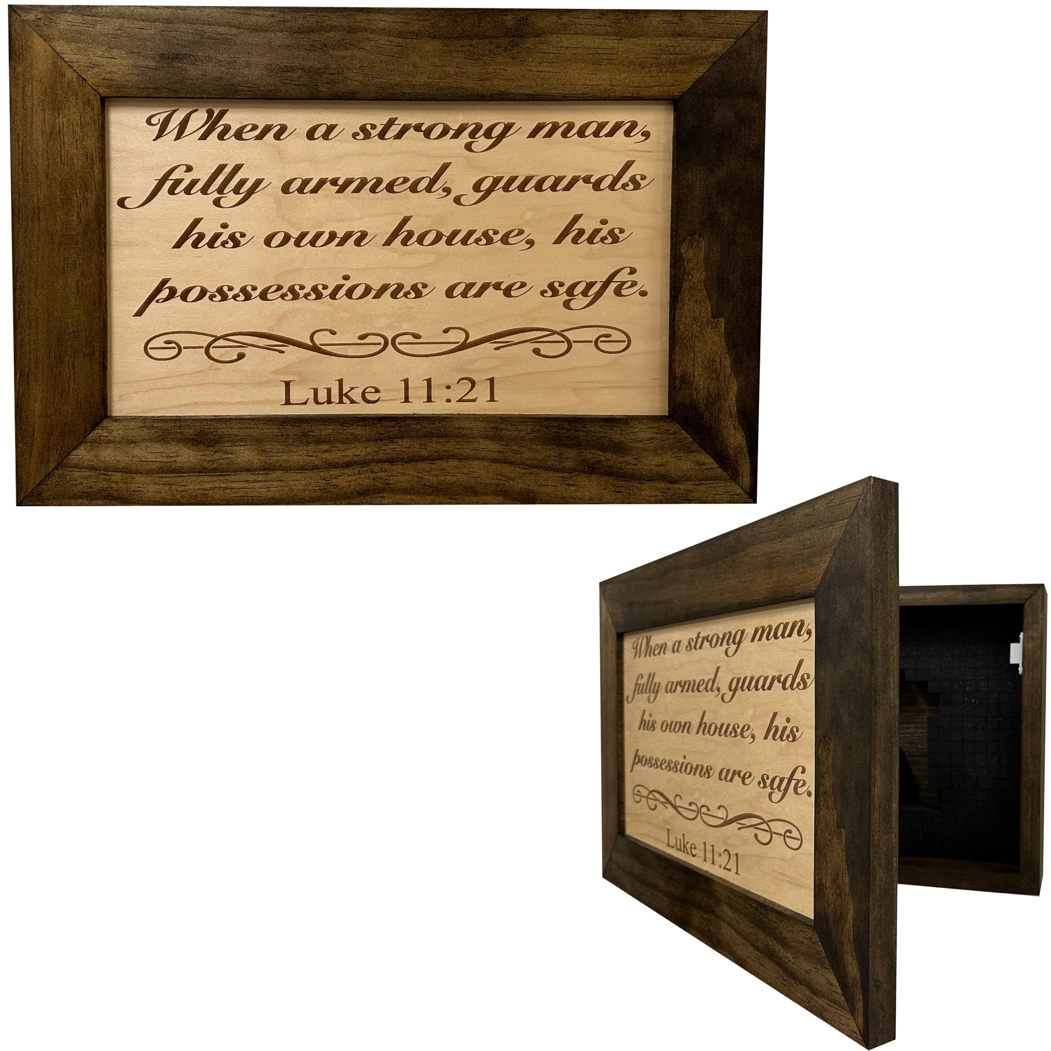 Wood Gun Cabinet Bible Verse Luke 11:21 Hidden Gun Storage