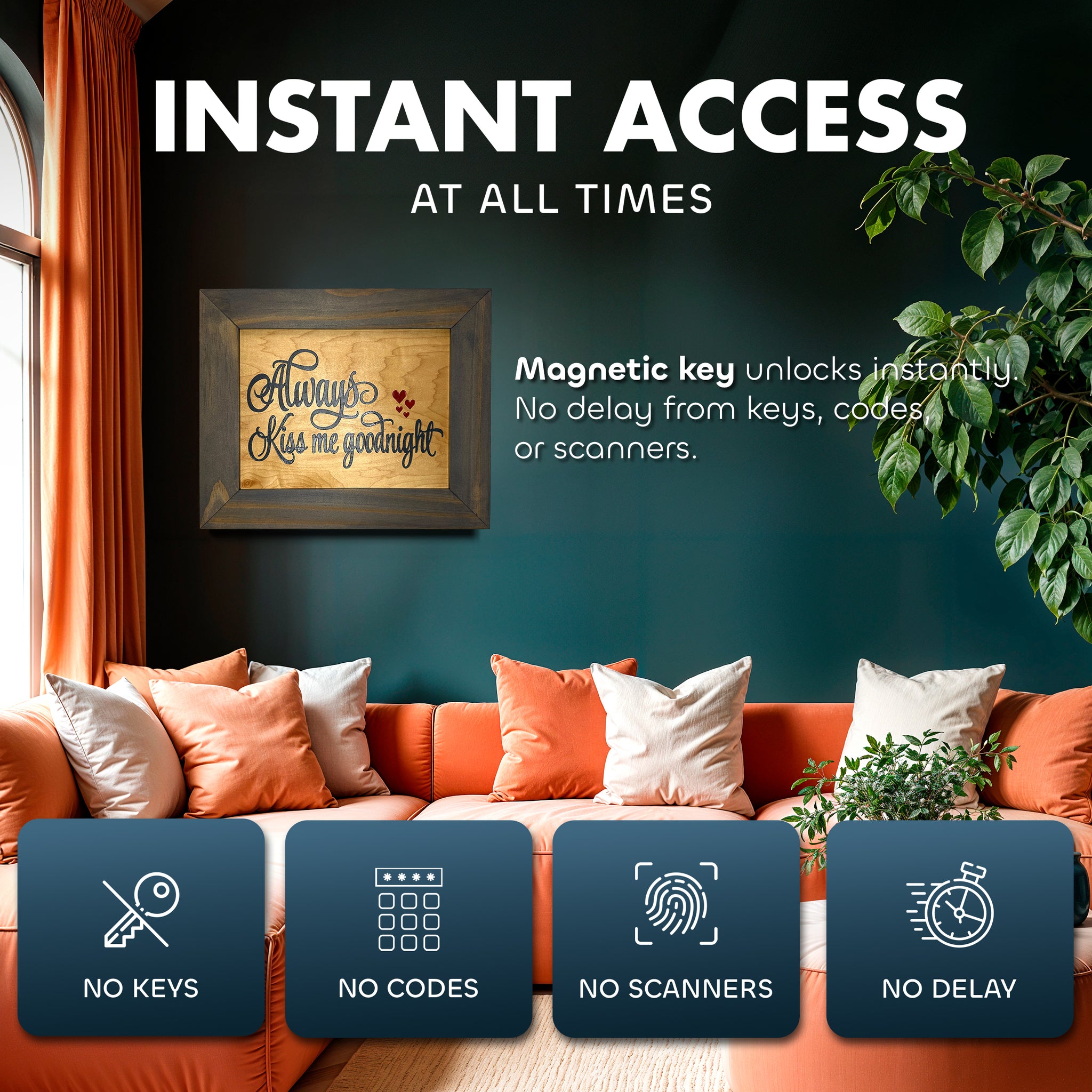 Bellewood Designs Always Kiss Me Goodnight hidden gun decor instant access magnetic key no delay