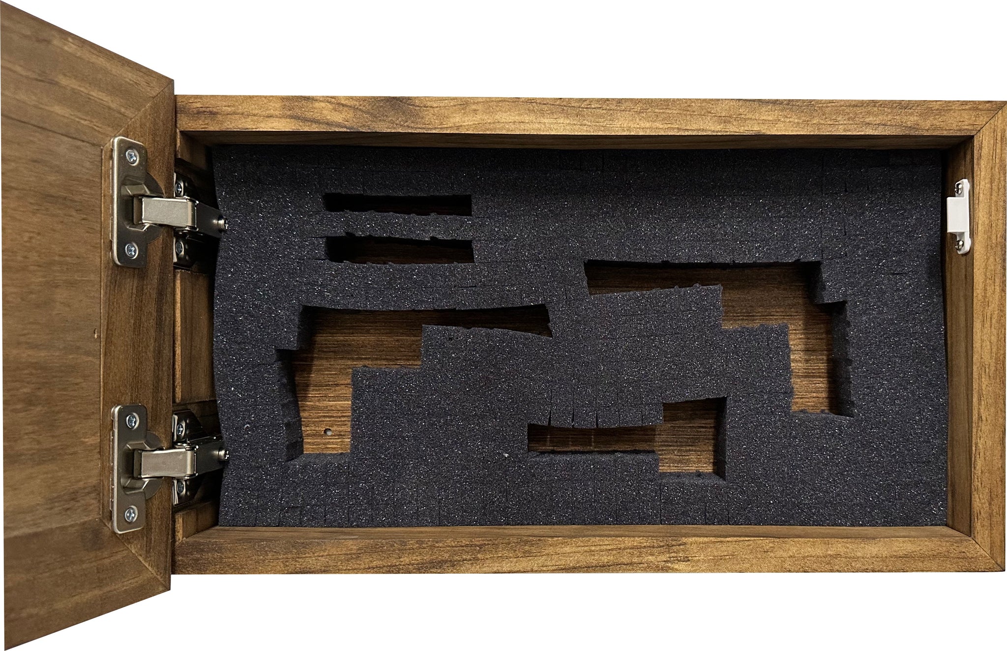 Bellewood Designs provincial hidden gun safe wall decor interior with pluck foam handgun cutouts and metal hinges