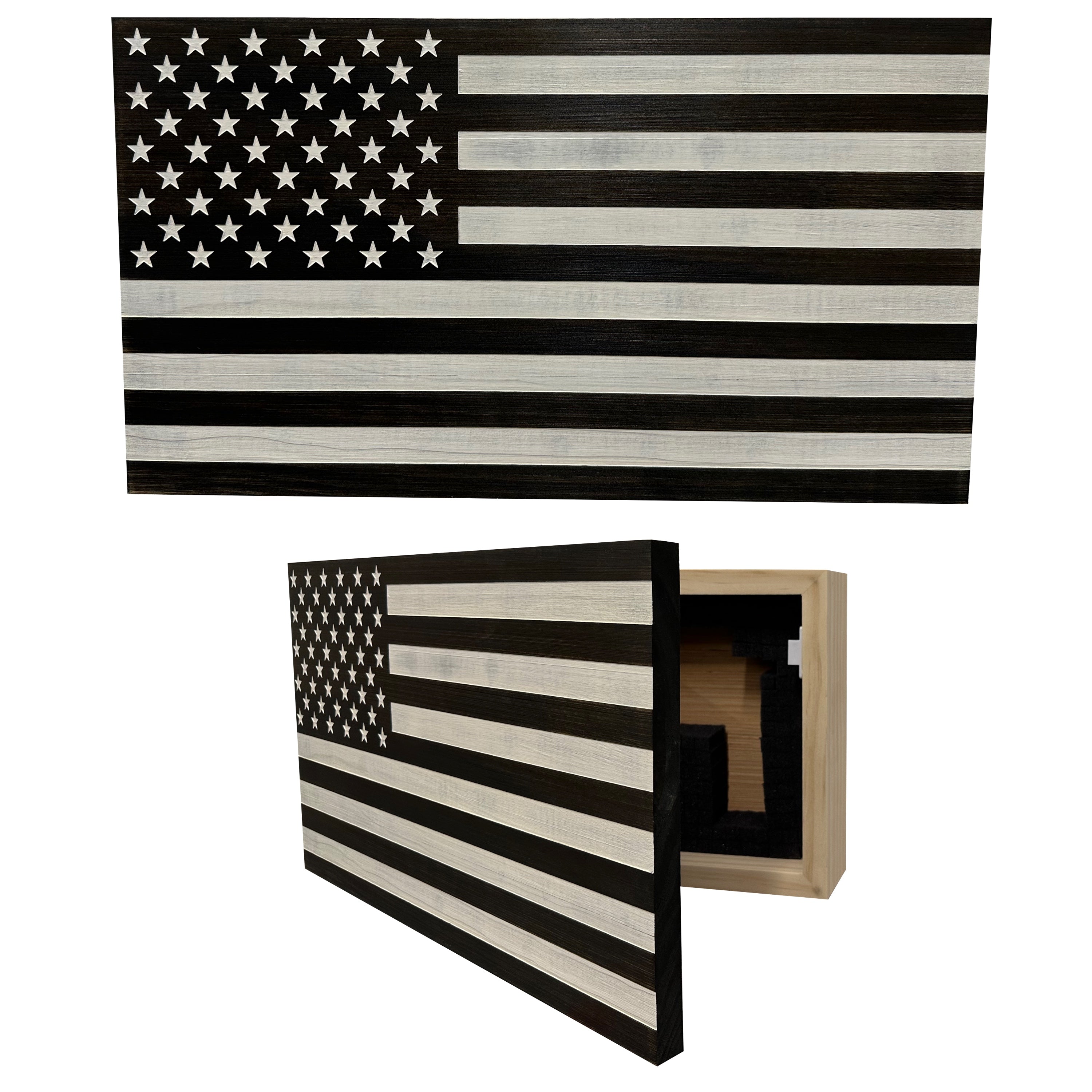 American Flag Decorative & Secure Wall-Mounted Gun Cabinet (Black & Wh –  Bellewood Designs