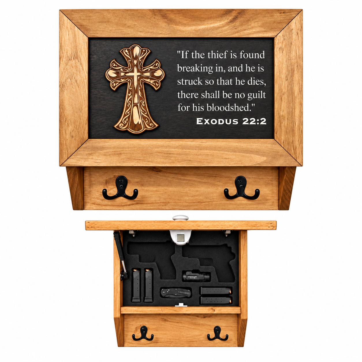 Cross And Exodus 22:2 Decorative Hidden Gun Storage Cabinet for Handgun & Home Self Defense Gear