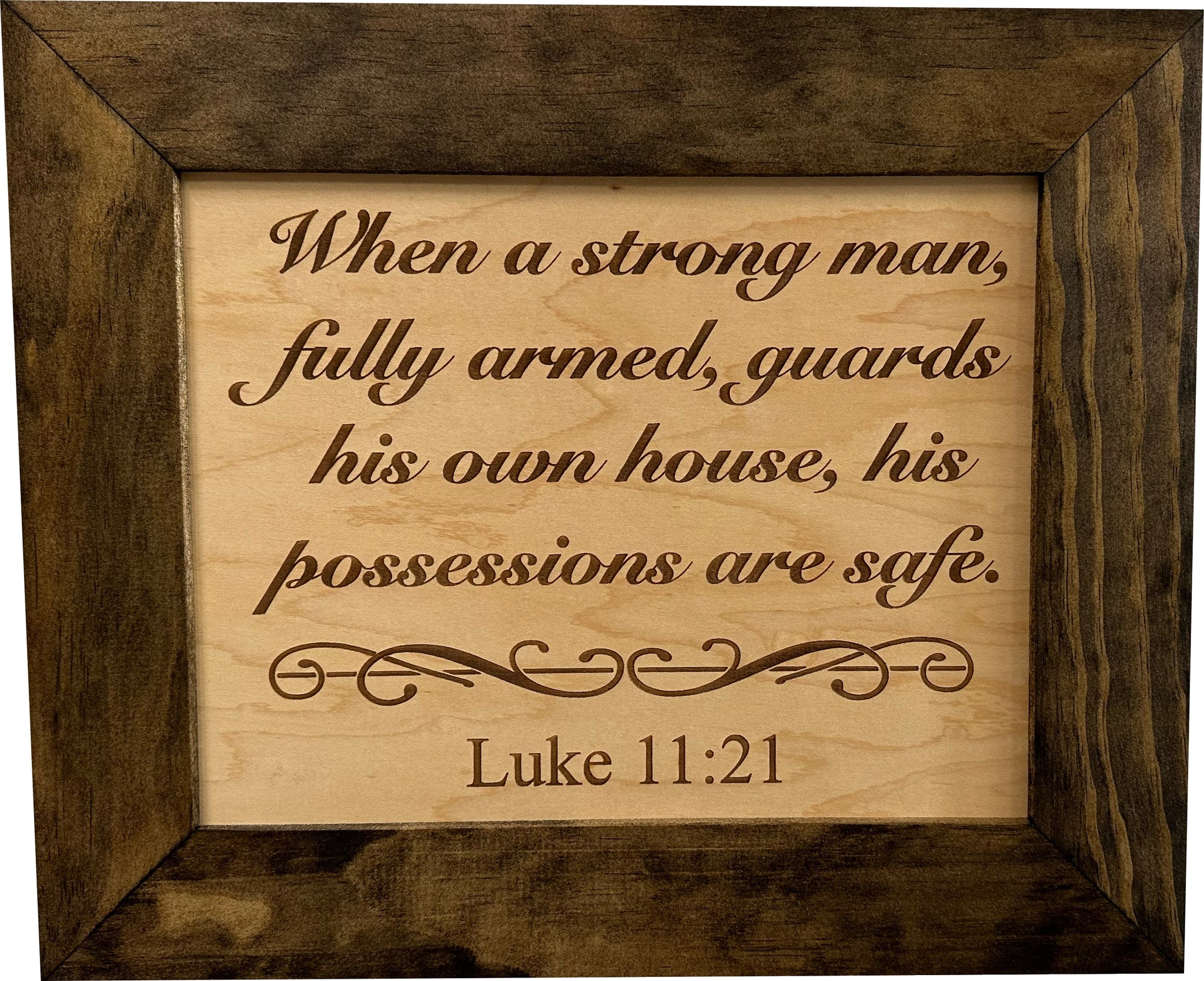 Bellewood Designs Luke 11:21 bible verse hidden gun safe flat front text detail