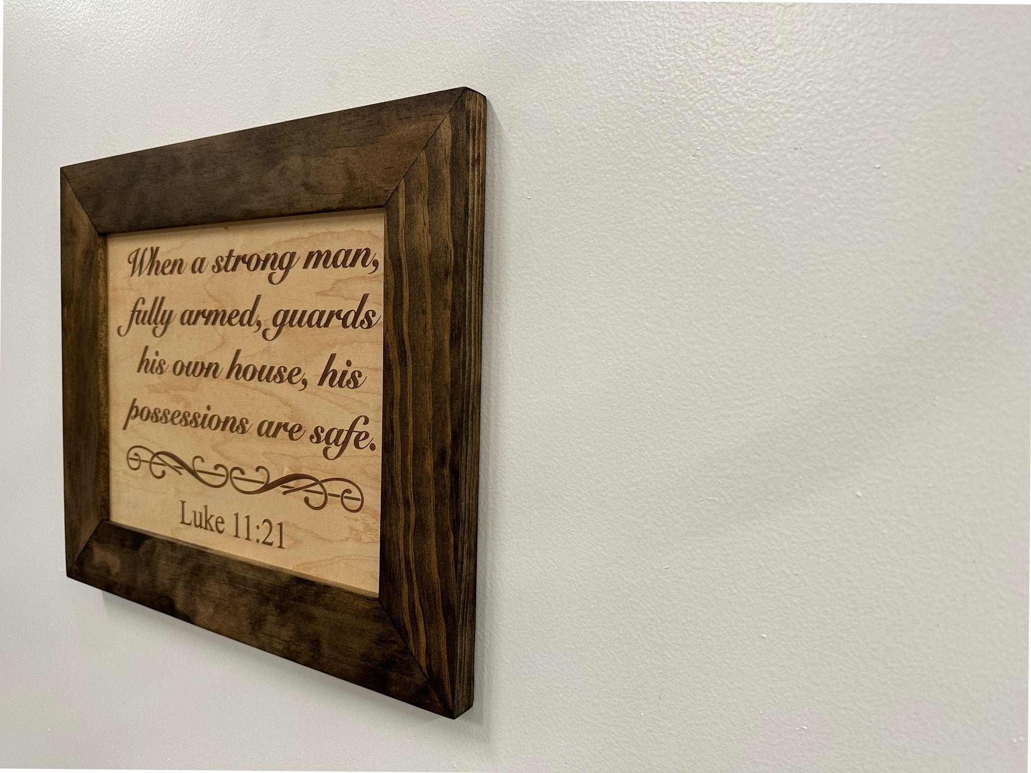 Bellewood Designs Luke 11:21 bible verse hidden gun safe wall mounted angle