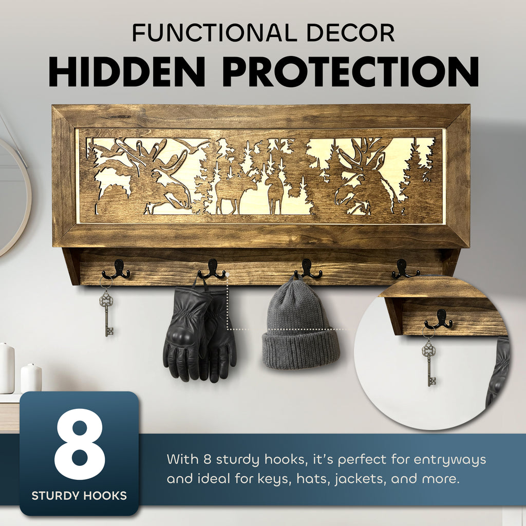 Moose Hunting Large Hidden Gun Storage Coat Rack w...