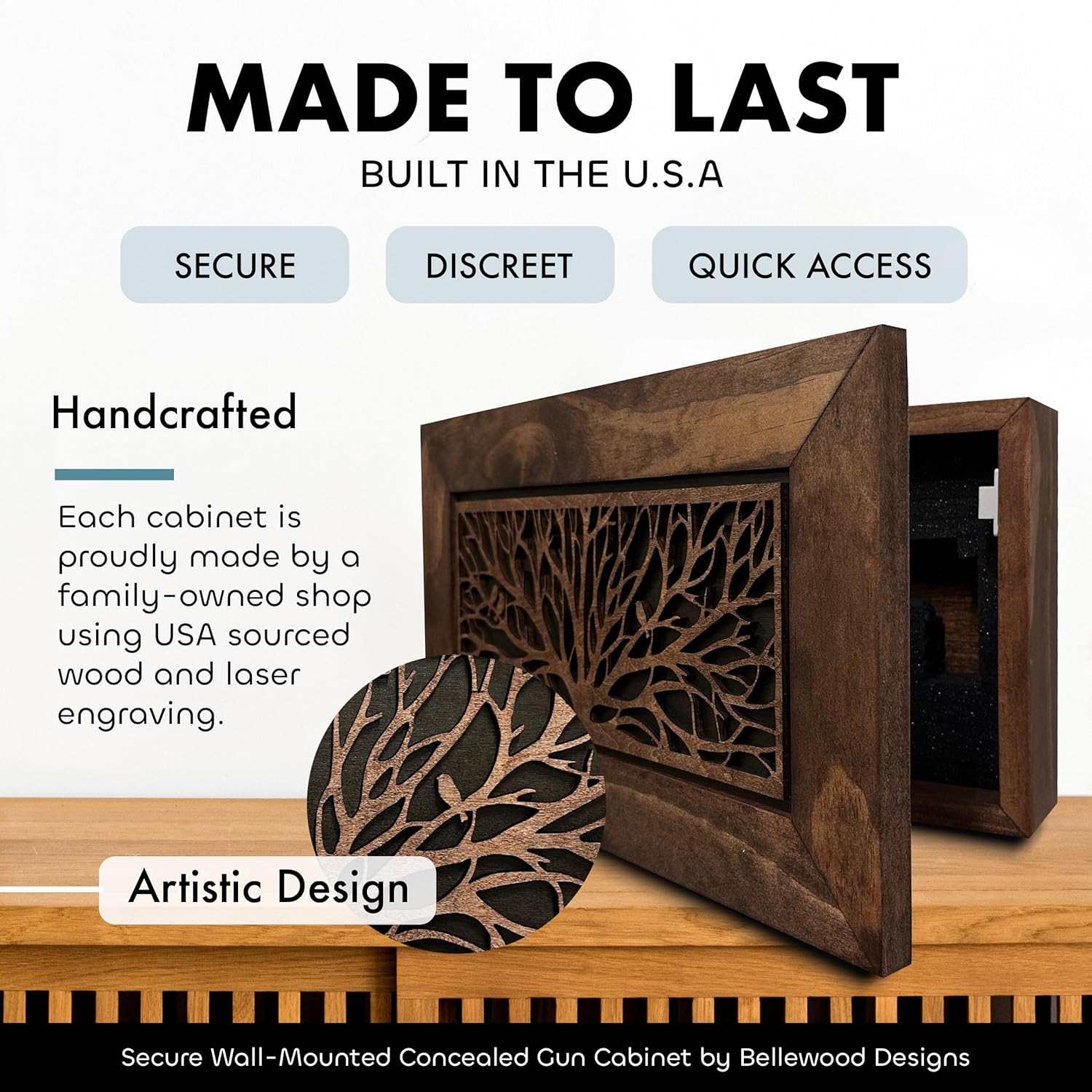 Hidden wooden magnetic gun safe