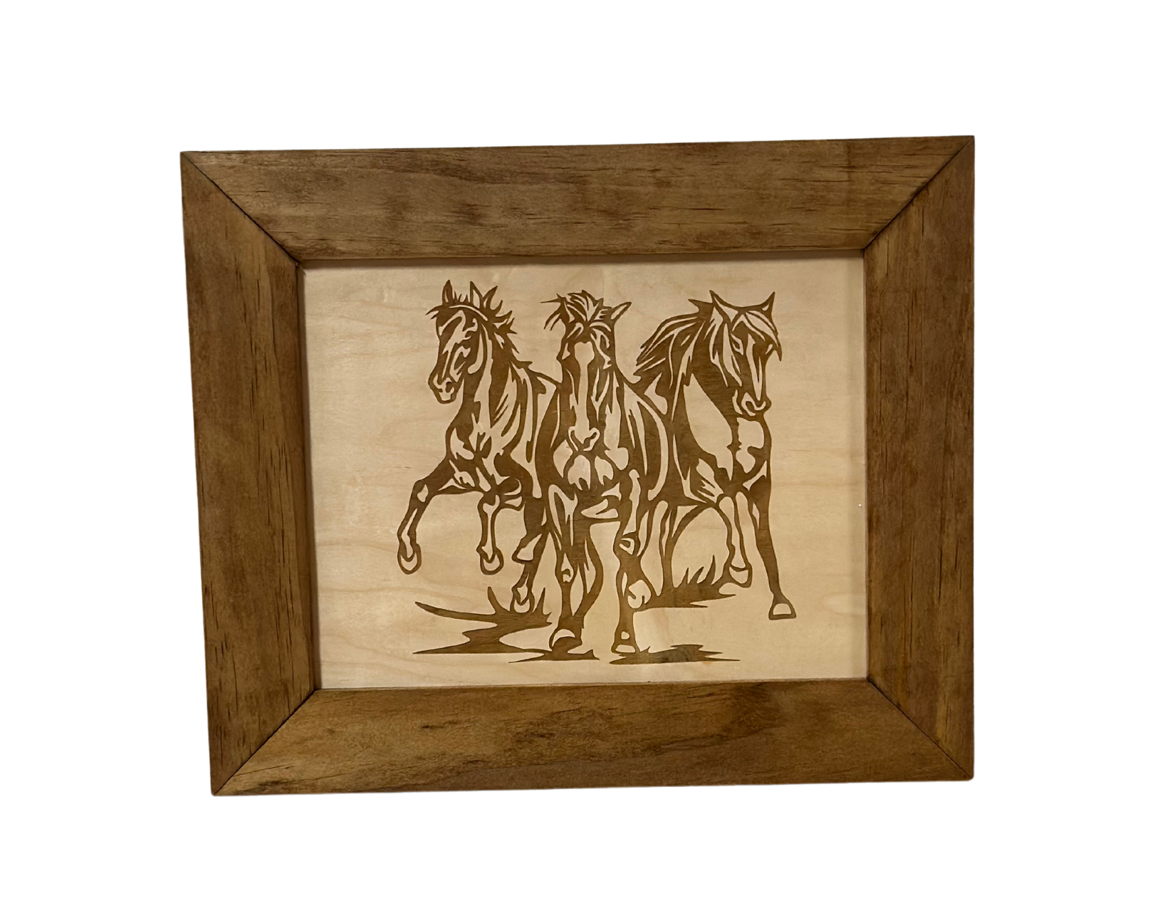 Bellewood Designs Wild Horses recessed wall mounted gun safe flat front engraving detail