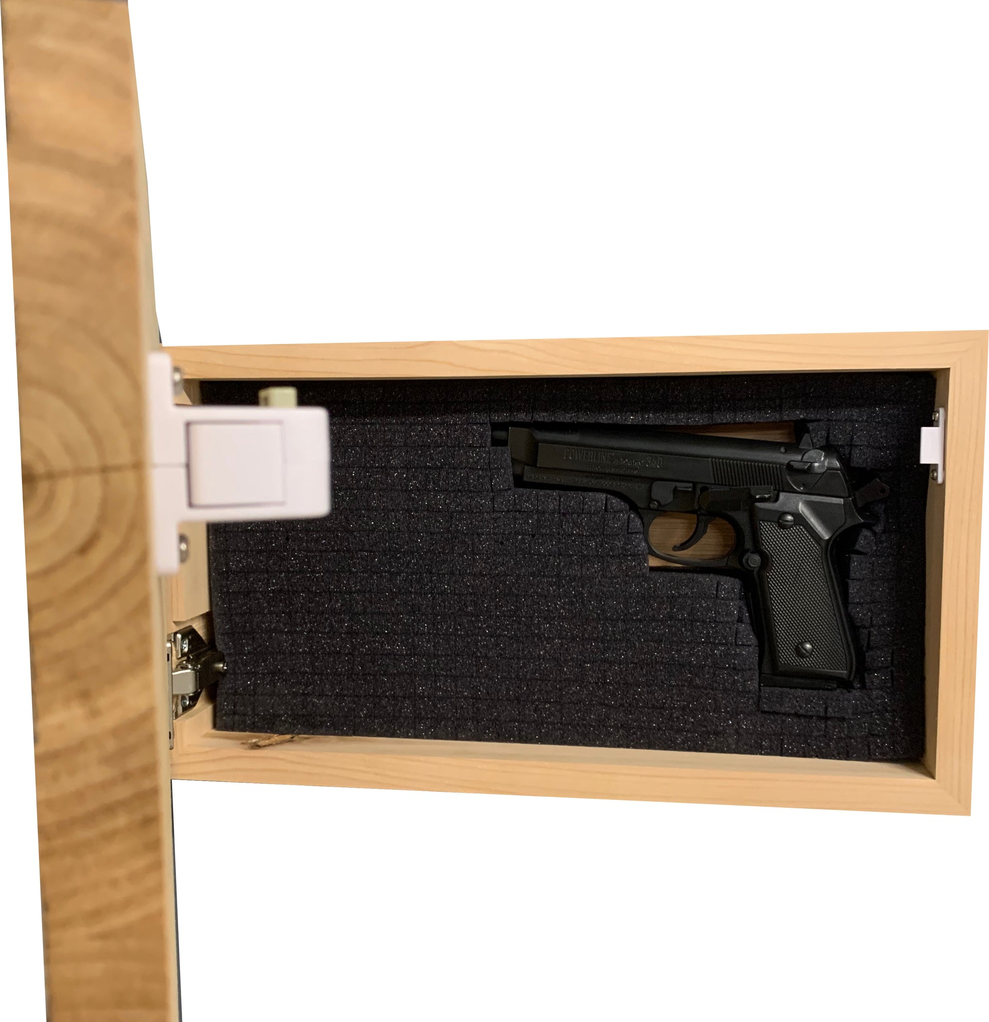 Red Line Customizable American Flag Hidden Gun Storage inside look with gun
