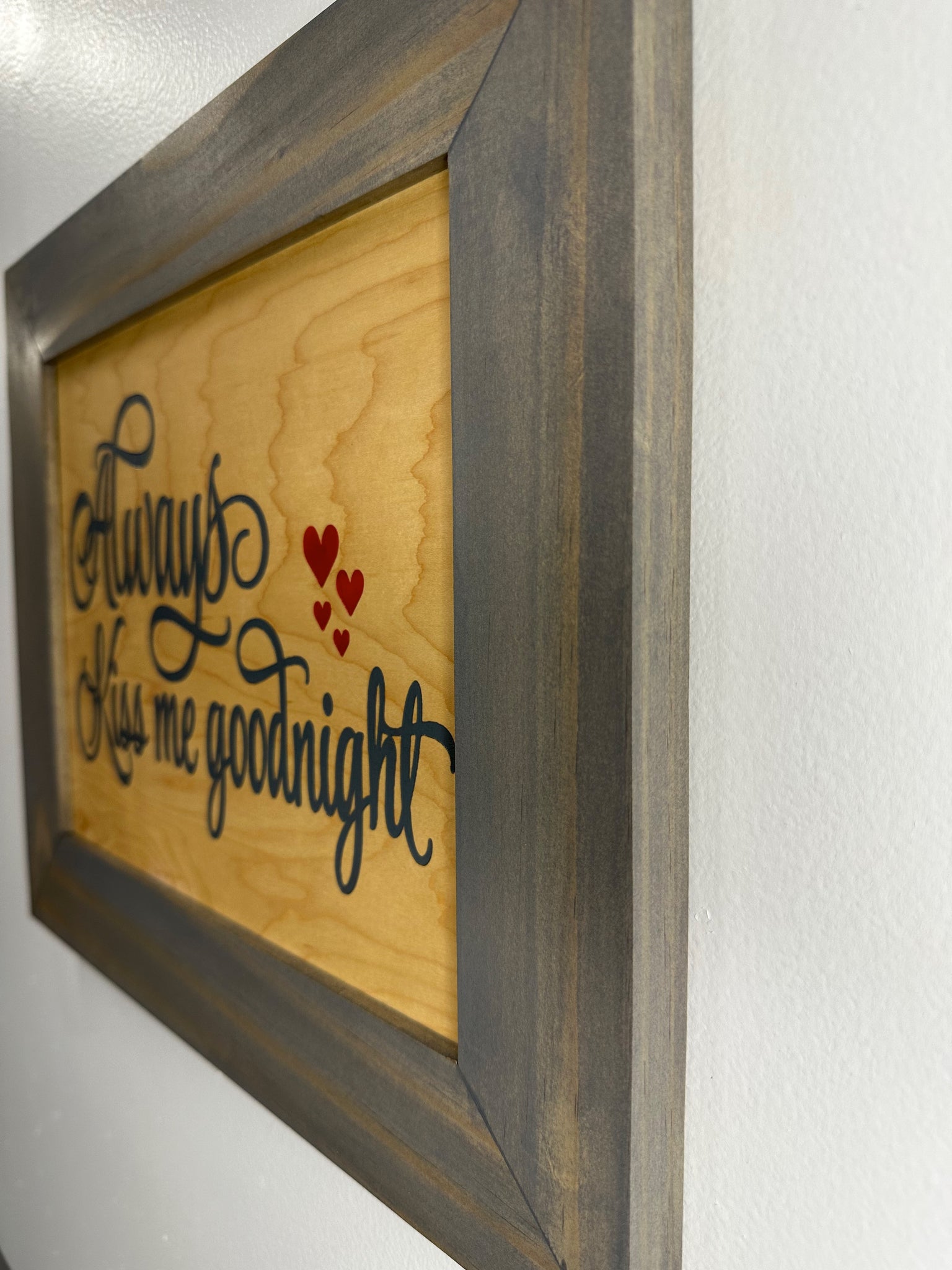 Bellewood Designs Always Kiss Me Goodnight hidden gun decor wall mounted side angle view