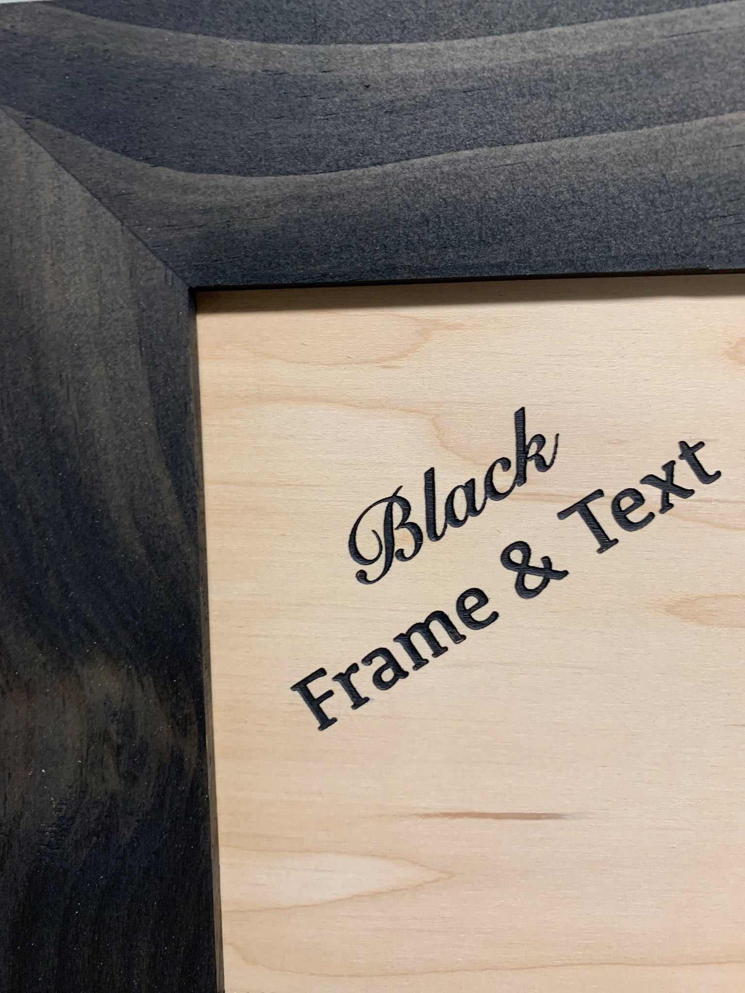 Bellewood Designs black frame and text color option corner detail swatch sample