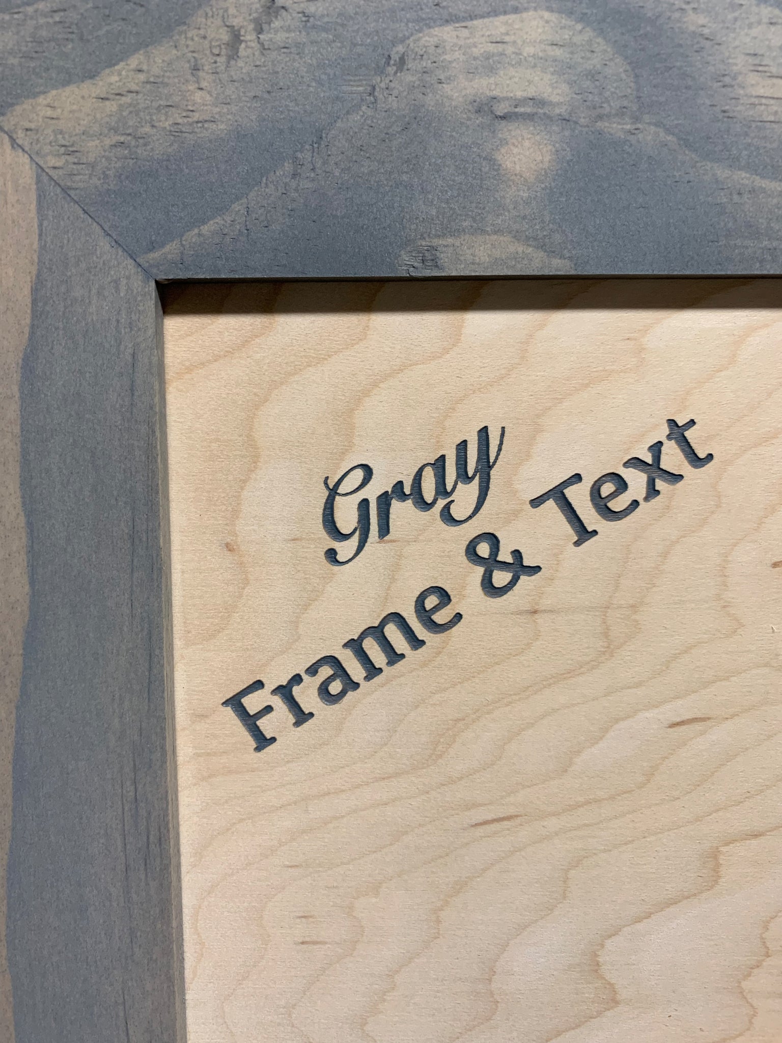 Bellewood Designs gray frame and text color option corner detail swatch sample