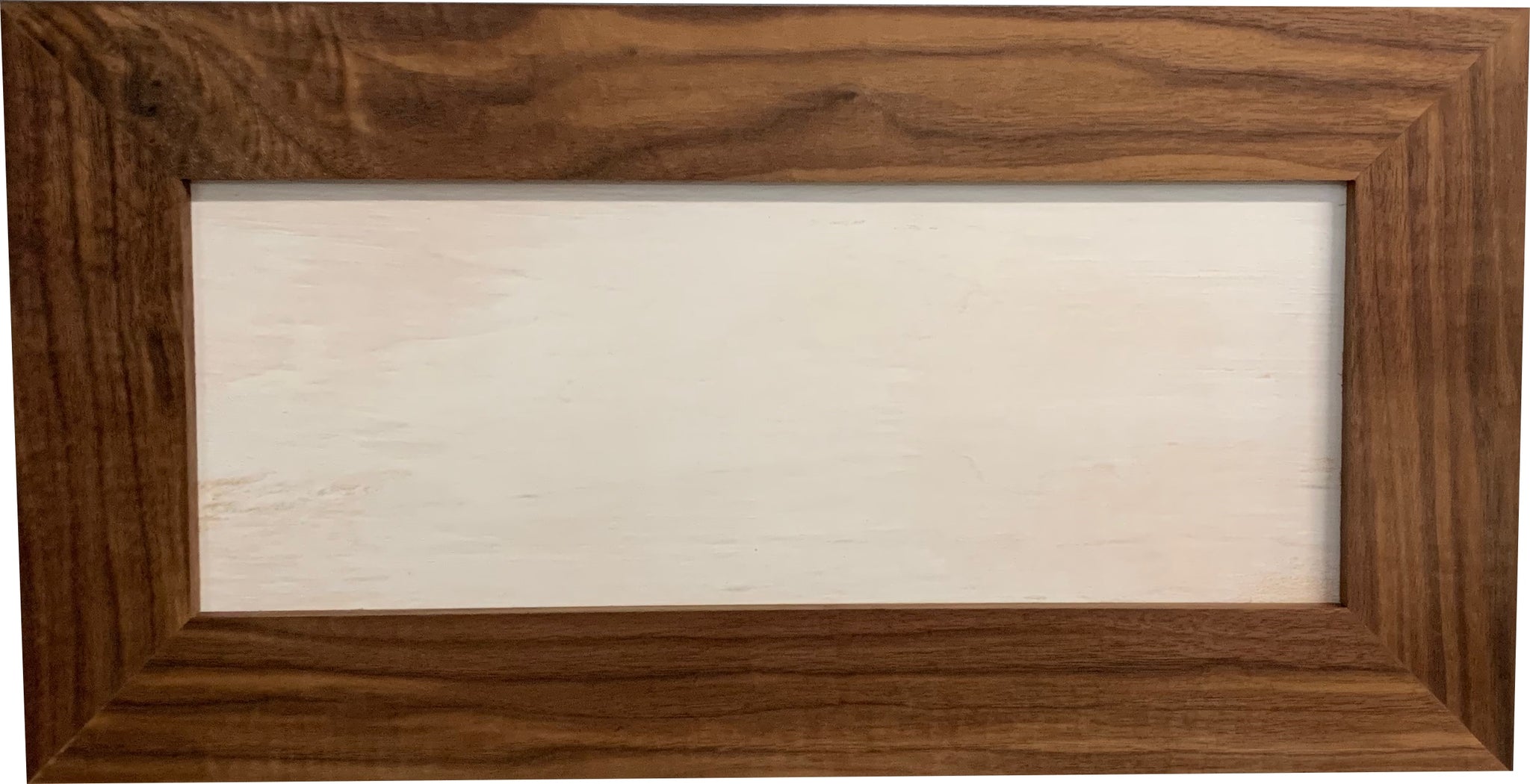 Bellewood Designs hidden gun storage Love Series front view with blank white panel in walnut wood frame