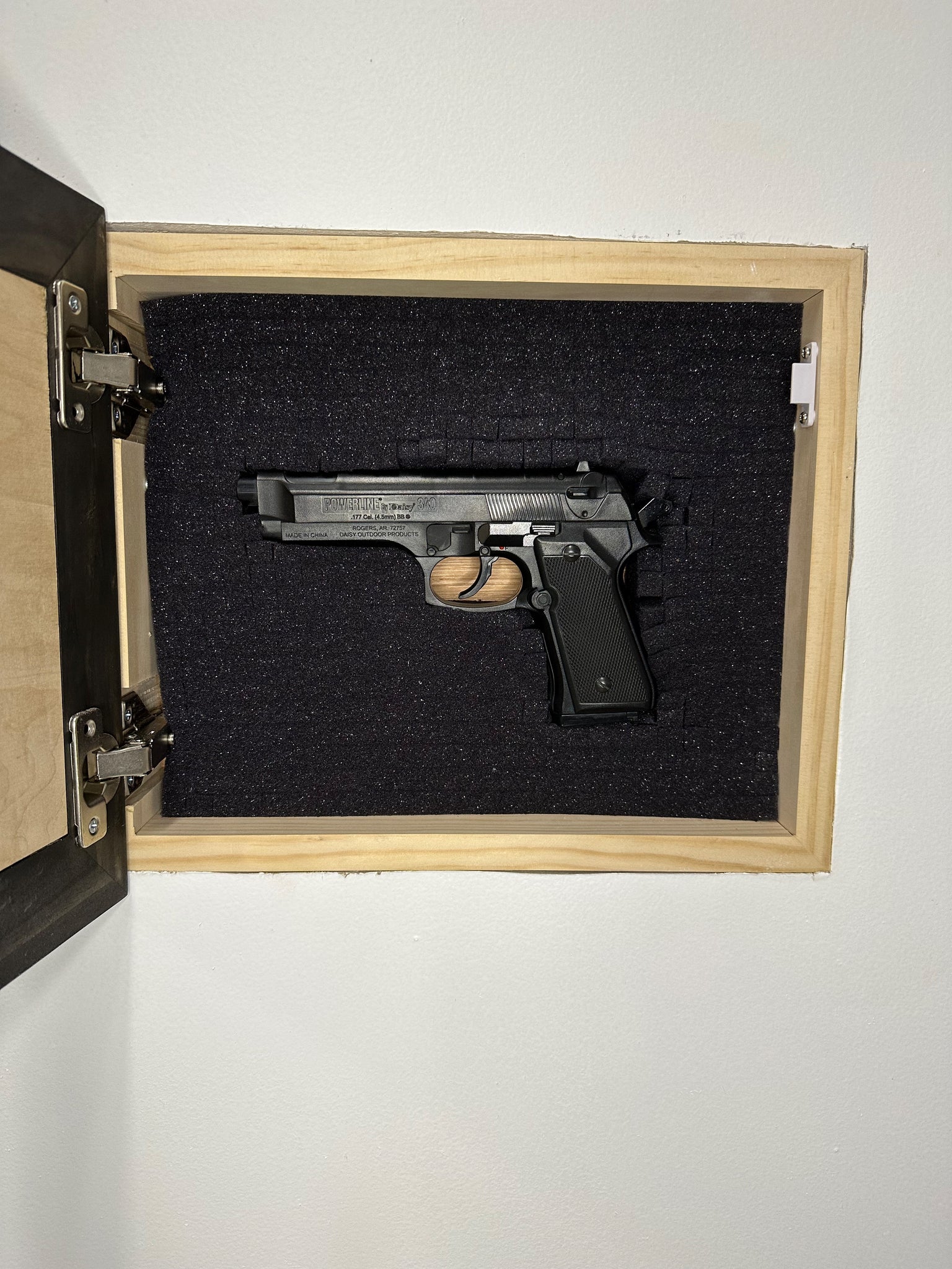 Bellewood Designs Luke 11:21 bible verse hidden gun safe interior with pistol