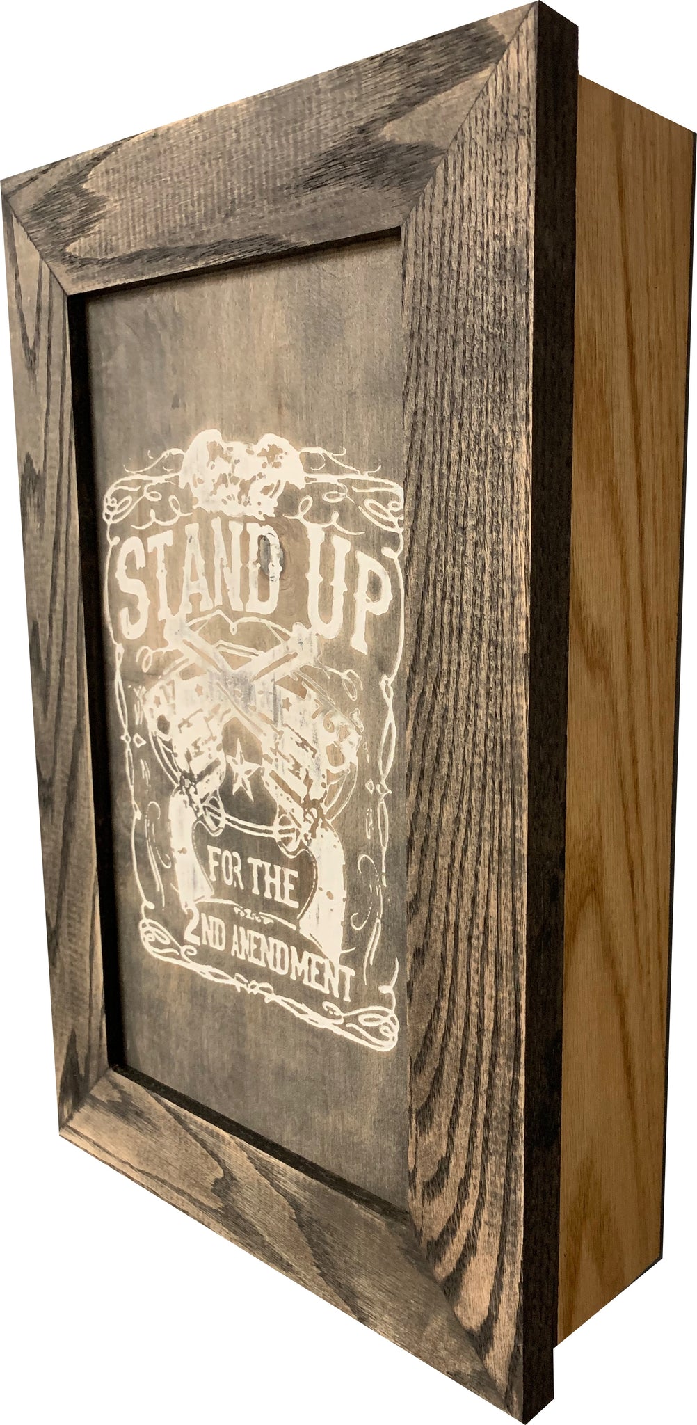 Bellewood Designs Stand Up 2nd Amendment gun storage cabinet side view
