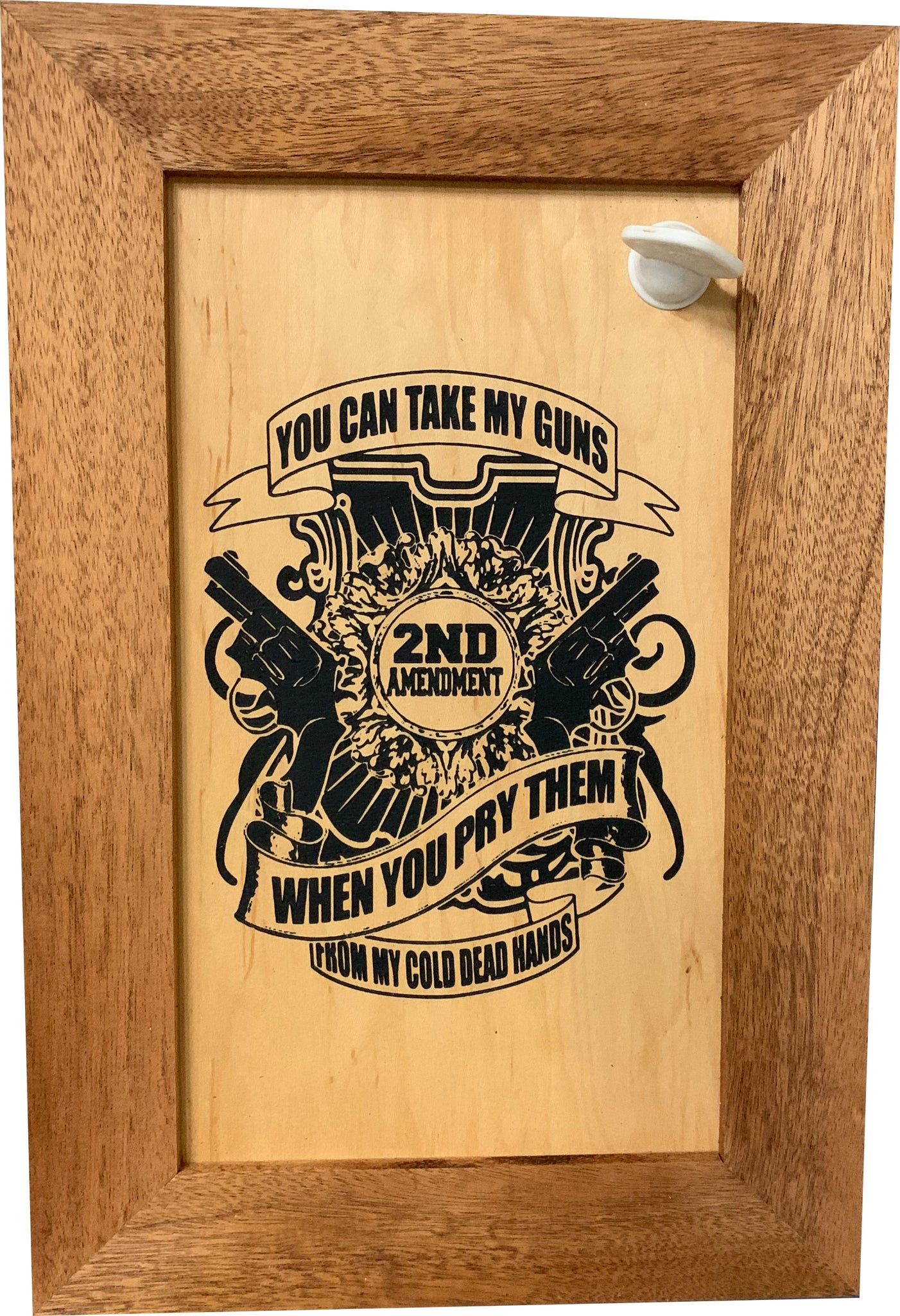 Bellewood Designs Take My Guns wall decor closeup magnetic latch